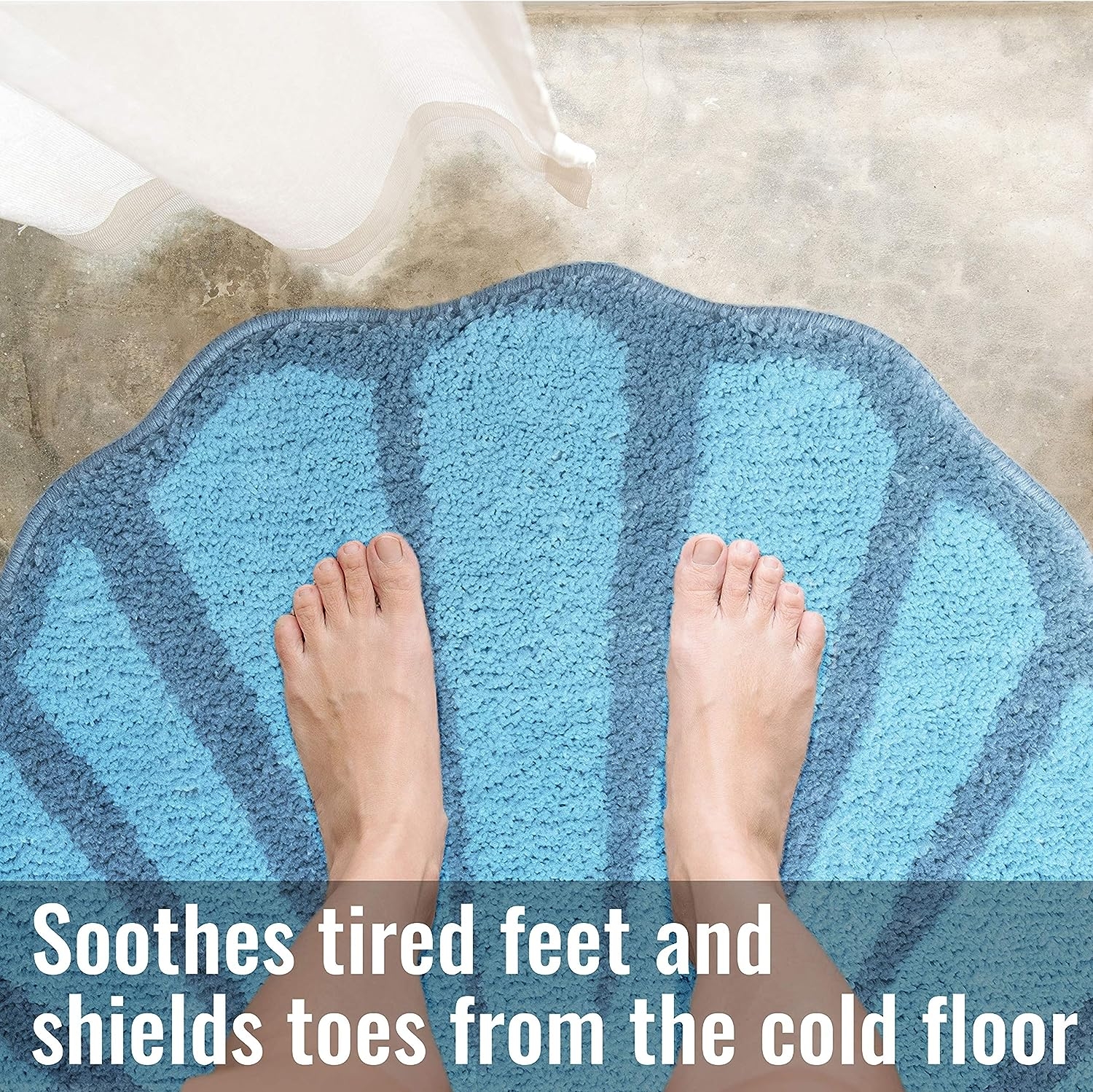 UNIBATH Seashell Bathroom Rugs and Mat Cute Beach Bath Mat for Kids Cartoon Sea Bathroom Decor Aqua Blue Bath Rugs Plush - Image 4