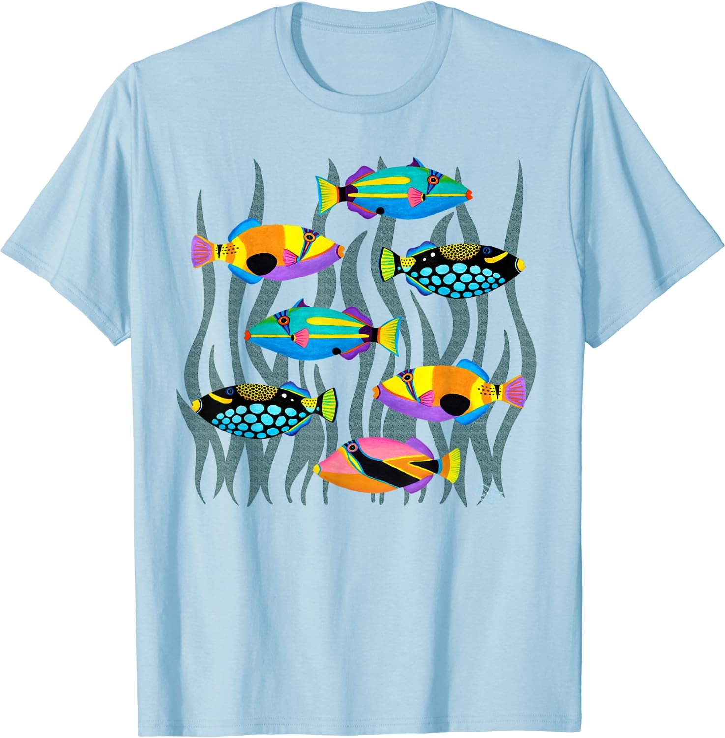 Hawaiian Triggerfish Coral Reef Tropical Fish T-Shirt - Image 14