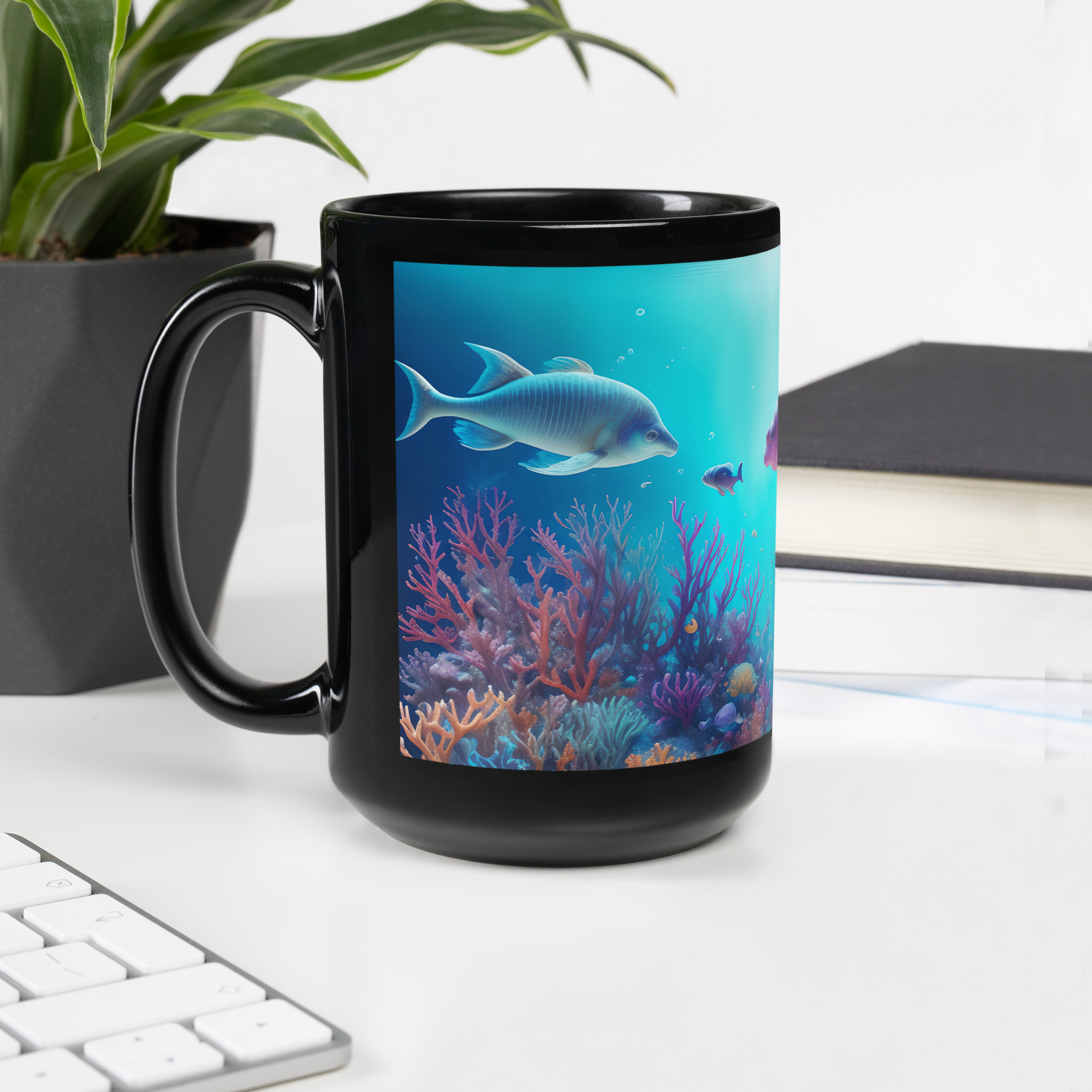 Big Pink Fish Black Glossy Mug