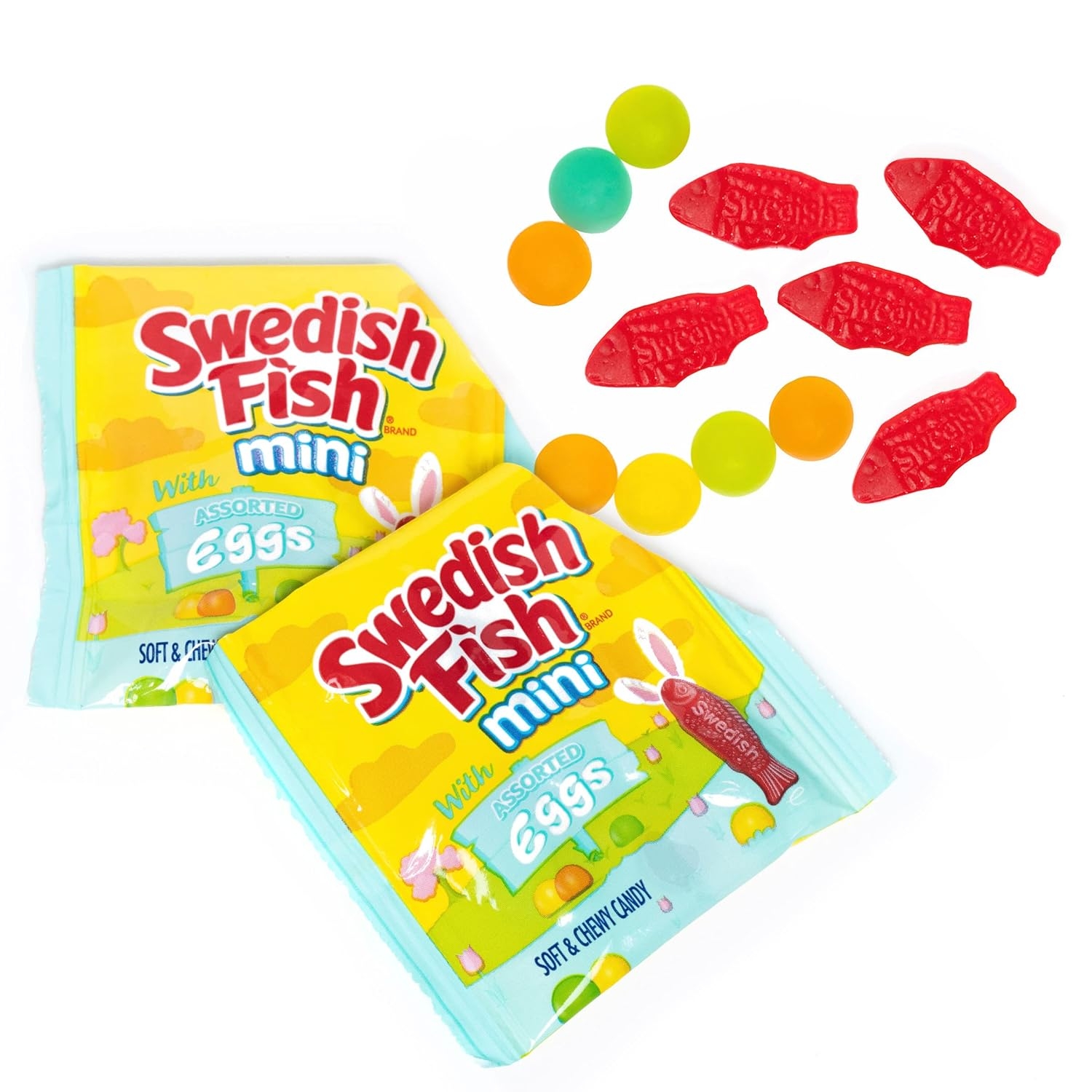 SWEDISH FISH Mini with Assorted Eggs Soft & Chewy Easter Candy, 18 Snack Packs